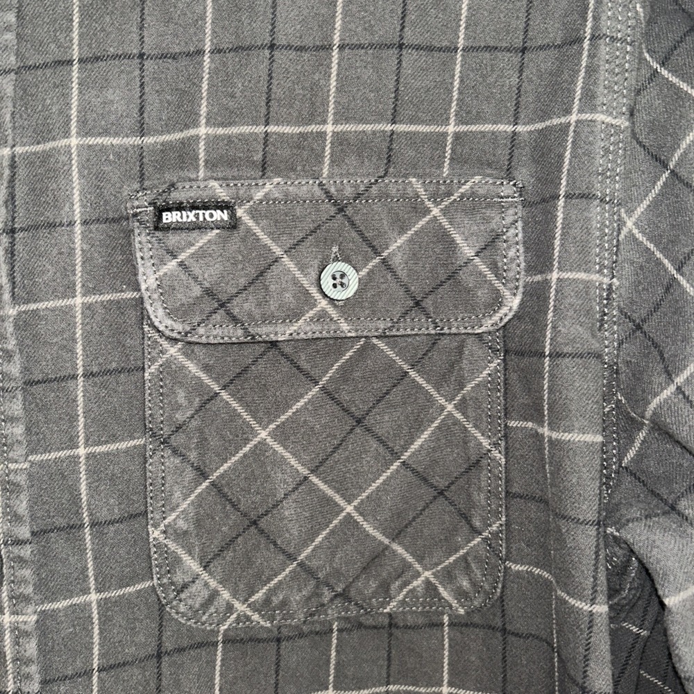 Brixton Men's Large Standard Fit/Bowery Long Sleeve Gray Black Plaid - Picture 3 of 6
